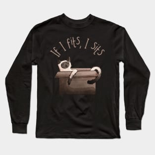 If i fits I sits - Point Cat in Cardboard Long Sleeve T-Shirt